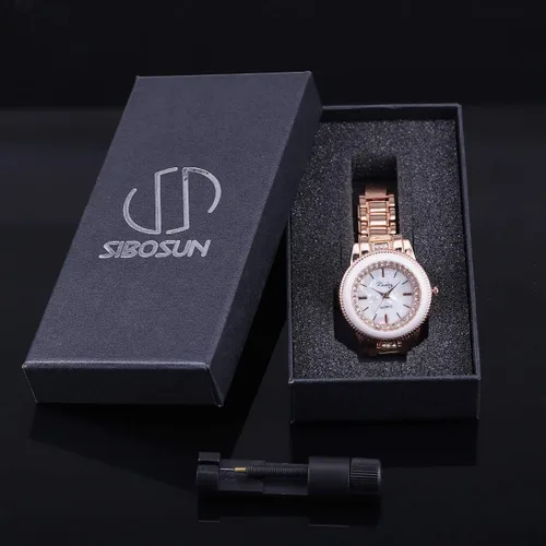 Vista 7 de SIOBSUN - Reloj de pulsera para mujer, de acero inoxidable, cristal de cuarzo, para mujer, pulsera brillante, 3 oro rosa