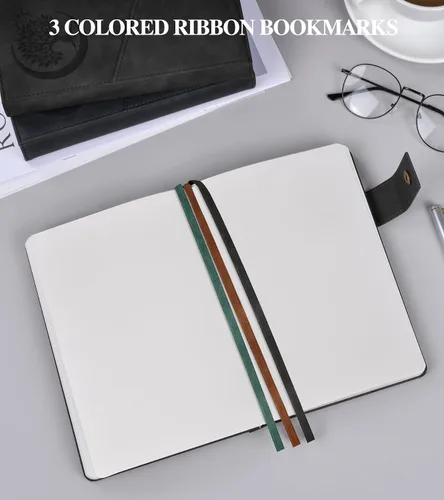 Vista 6 de PAIBAS Cuaderno en blanco, cuaderno de bocetos A5 de cuero de tapa dura con 200 páginas de papel grueso en blanco para hombres y mujeres, diario