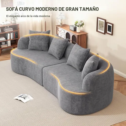 Vista 4 de Furnimart Sofás curvados de 112 pulgadas para sala de estar, sofá modular de felpilla moderno de 4 plazas con 4 cojines, sofá modular de felpa,