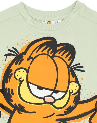 Vista 3 de Garfield Camiseta para niños Camiseta de manga corta para niños y niñas, diseño de personajes en color verde pastel
