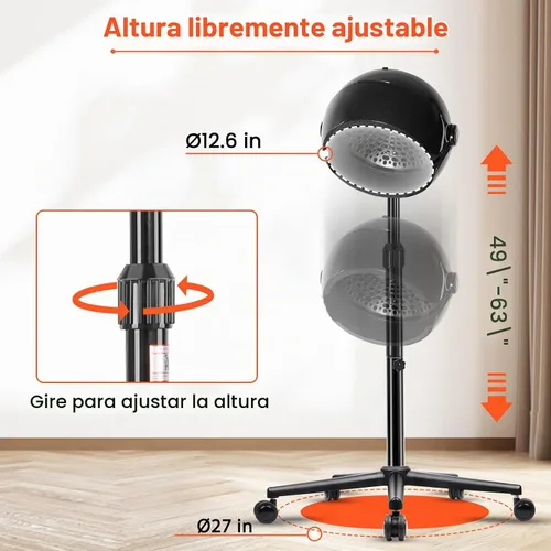 Vista 4 de Secador de pelo con capucha con ajustes de tiempo, control táctil, 3 modos