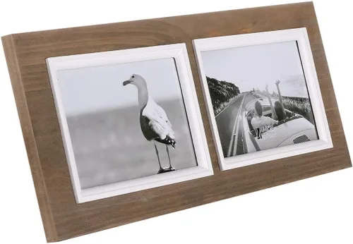 Vista 8 de Marco de collage de 2 aperturas de madera maciza envejecida de 4 x 6 pulgadas Estilo vintage, vidrio real, soporte de mesa o colgante de pared