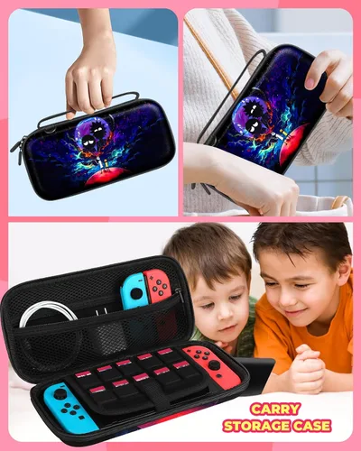 Vista 6 de Xinocy Carrying Case for Nintendo SwitchSwitch OLED Travel Carry Cases for Teen Girls Kids Boys Cute Cartoon Design Aesthetic Portable Hard Shell