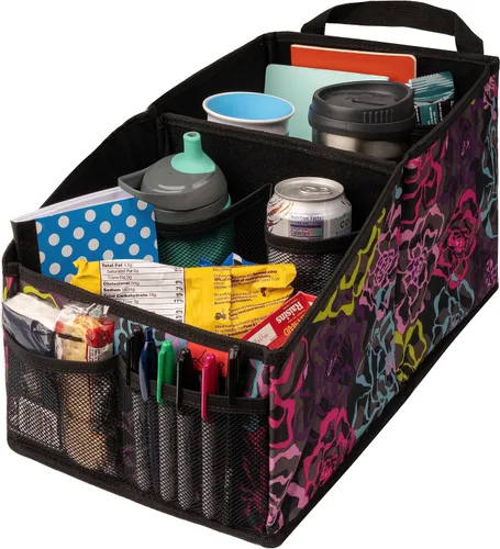 Vista 10 de Lusso Gear Organizador de asiento de automóvil, portavasos integrados y bolsillos de malla, organizador plegable para asiento trasero con asas