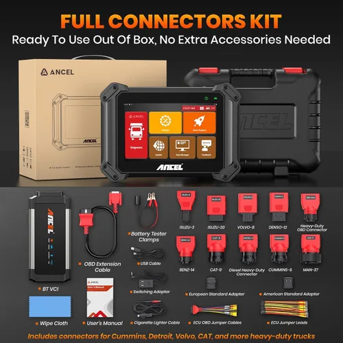 Vista 9 de ANCEL V6HD - Escáner de camión resistente, herramienta de diagnóstico diésel de sistema completo con pruebas bidireccionales, regen DPF y más de 40