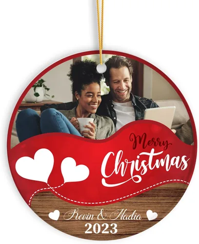 Vista 13 de Adorno de Navidad con foto personalizada 2023, adorno de Navidad con nombre del bebé, adorno de Navidad con texto personalizado para bebé, recién