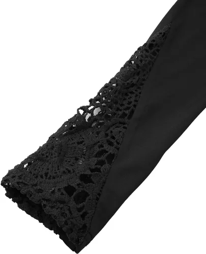 Vista 5 de YOINS Camisetas sexys de manga larga para mujer, camisas adelgazantes con ribete de encaje, blusas transparentes, camisetas lisas con corte túnica