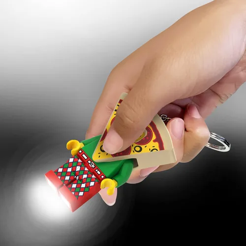 Vista 3 de LEGO KE176H - Llavero de luz para disfraz de pizza (KE176H) grande, 3 pulgadas de alto Colgante de bolsa con luz LED
