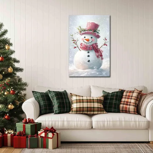 Vista 2 de MNFGMH Arte de pared de muñeco de nieve de Navidad, impresión en lienzo de vacaciones de invierno, imagen pintura de Navidad, regalo festivo