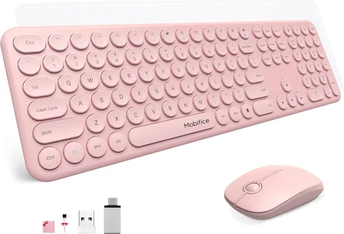Vista 10 de Conjunto de teclado y mouse inalámbrico lindo para PC/Ordenador portátil/Windows/Mac/Tablets, ultradelgado 2.4GHz USB inalámbrico de tamaño Azul