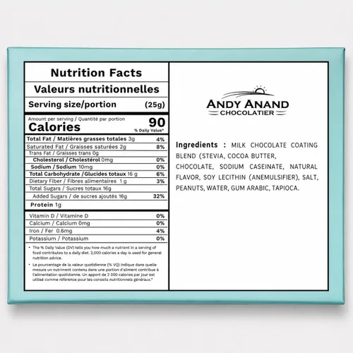 Vista 2 de ANDY ANAND CHOCOLATIER Cacahuetes de chocolate con leche sin azúcar, sin gluten, cacahuetes cubiertos de chocolate premium, aptos para diabéticos