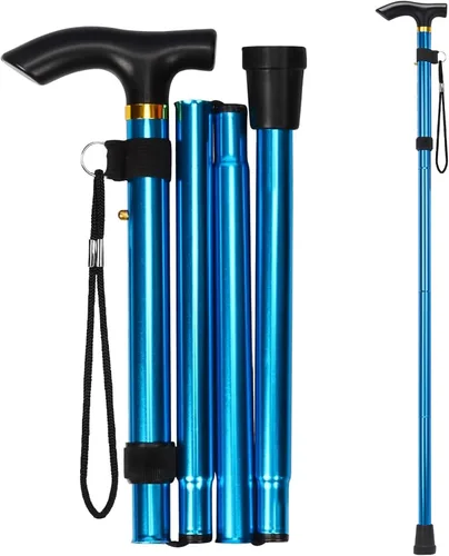 Vista 8 de Bastón plegable para hombre y mujer, portátil, ligero, altura ajustable de 5 niveles, caña plegable para personas mayores equilibrando la ayuda