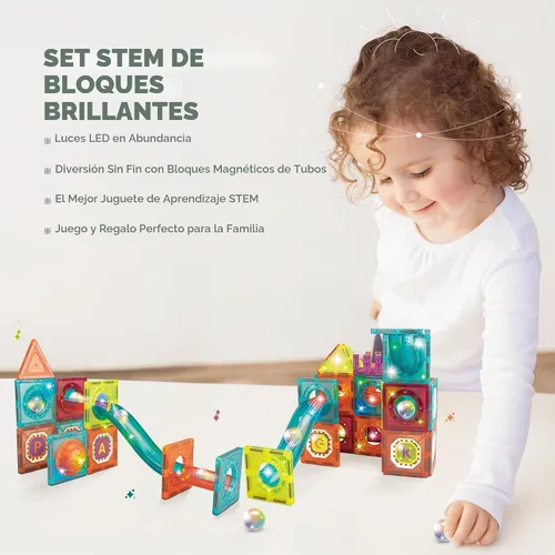 Vista 3 de Contixo Juguetes de construcción STEM – Juego de 65 piezas de azulejos magnéticos de mármol 3D para aprendizaje, apilables, juego de bloques