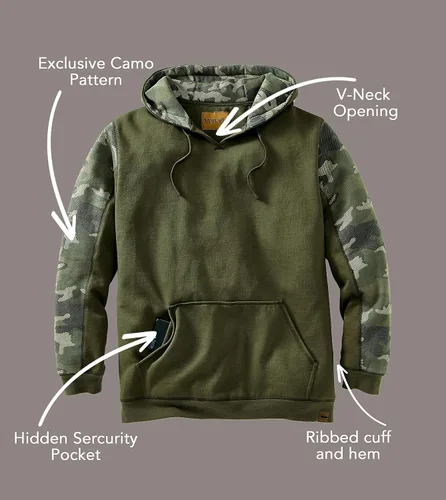 Vista 2 de Venado Sudadera con capucha de camuflaje pesada para hombre, bolsillo de seguridad oculto Apertura de cuello en V