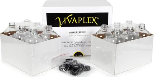 Vista 3 de Vivaplex, 12, botellas de vidrio transparentes, de 16 onzas, con tapas