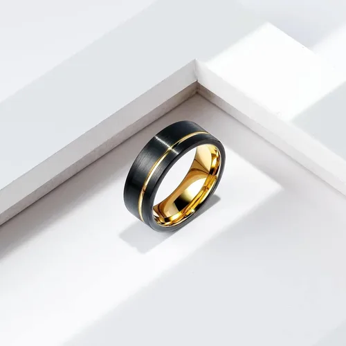Vista 118 de King Will Anillo de boda de carburo de tungsteno para hombre con diseño de ranura, 6/7/0.315 in de ancho, acabado cepillado/pulido para hombre