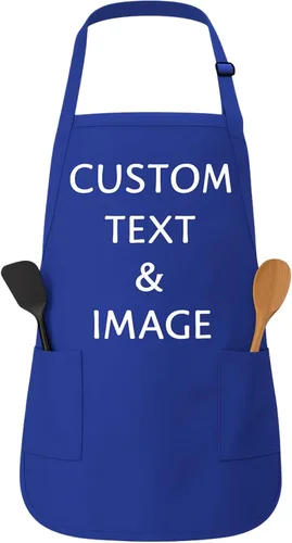 Vista 14 de Delantal personalizado con nombre o logotipo personalizado, cuello ajustable, 2 bolsillos, mezcla de algodón de fácil cuidado
