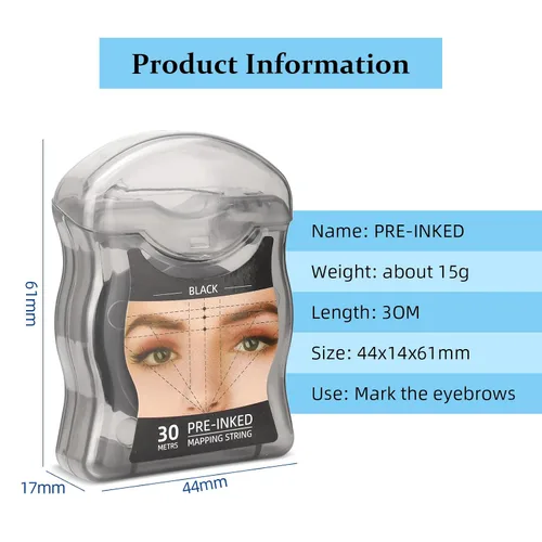 Vista 2 de ATOMUS Cadena de mapeo de cejas 2pcs pre-entintado 30m (98ft) Microblading String para marca de cejas Cuerda de medición negra para maquillaje