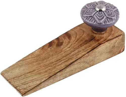 Vista 14 de IndianShelf - 1 tope decorativo de cerámica y madera para la parte inferior de la puerta, color azul, resistente, base de goma antideslizante, tope