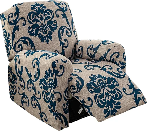 Vista 13 de NILUOH Funda para sillón reclinable, 4 piezas, elástica, estampada, con bolsillo lateral, funda para sofá reclinable, antideslizante, ajustable, 16