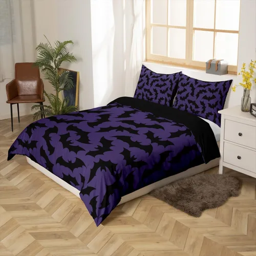 Vista 10 de Feelyou Juego de ropa de cama para niños, gatos negros, tamaño individual, funda de edredón de linterna de calabaza de Halloween para niños y niñas