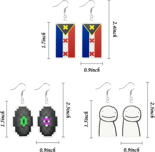 Vista 2 de Laffact 3 pares de aretes de Pascua SMP con la bandera de L'Manberg, aretes acrílicos para mujeres y niñas, lindo colgante de figura de anime