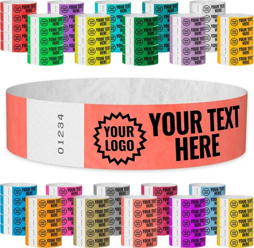 Vista 21 de Tyvek - Pulseras personalizadas de 3/4 de pulgada para eventos - Personalizadas con imagen o logotipo (tipo papel) Personalize w/ Clipart Text &