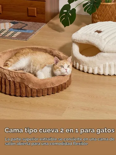 Vista 3 de FUKUMARU Cama tipo cueva para gatos, cama cerrada 2 en 1 para gatos de Marrón