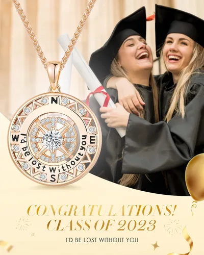 Vista 3 de ETEVON Regalos de graduación para ella 2023, collar de brújula chapado en oro de 14 quilates para mujeres y niñas, collar con colgante de graduación
