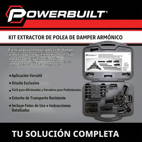 Vista 2 de Juego de extractor de equilibrador armónico Powerbuilt, prensa ajustable de 3 mordazas para extractor de balanceador de manivela funciona