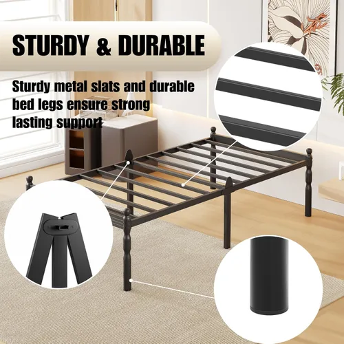 Vista 34 de 12 Inch Heavy Duty Black Metal Platform Bed Frame with Mattress Support, Twin Platform Bed Frame with Under Bed Storage, No Box Spring Needed, Easy
