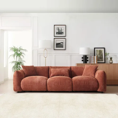 Vista 3 de WILLIAMSPACE Sofá seccional de 102.36 pulgadas para sala de estar, sofá moderno tapizado con respaldo de nube Boucle con 3 almohadas, sofá boucle