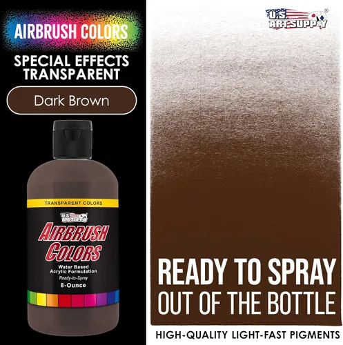 Vista 2 de U.S. Art Supply Pintura acrílica transparente para aerógrafo con efectos especiales, color marrón oscuro, botella de 8 onzas, colores no tóxicos a