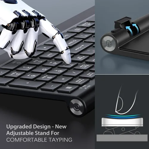 Vista 5 de JOYACCESS Combo de teclado y mouse inalámbrico, teclado inalámbrico ergonómico con soporte ajustable, conector tipo C y película impermeable