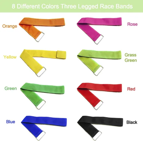 Vista 2 de Bandas de carreras de 8 colores y 3 patas, 3 patas de carrera, duradera, firme, elástica, cuerda de amarre colorida de 3 piernas para fiesta, juego