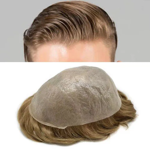 Vista 34 de Tupé para hombre, pieza de cabello humano real, sistema de reemplazo para hombres, piel ultrafina, para hombre, línea capilar natural, tupé para 17#
