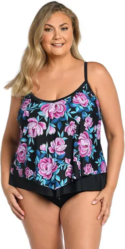 Vista 31 de Maxine of Hollywood Traje de baño tankini con cuello en V para mujer Negro/ Isla Verde