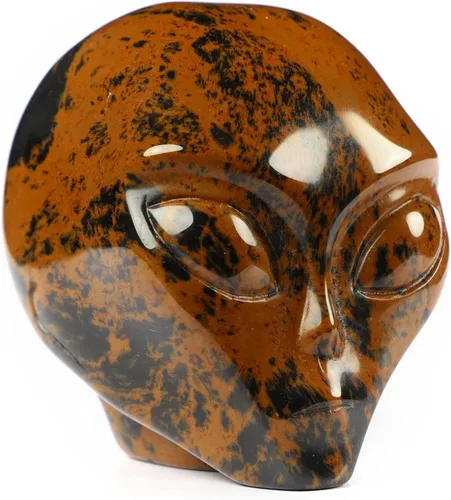 Vista 7 de Skullis Estrella de obsidiana negra de 2.0 pulgadas, compañero de calavera de cristal alienígena con ojos de labradorita, escultura de arte fino