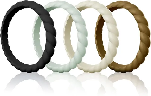 Vista 9 de Egnaro Women's Braided Silicone Wedding Ring, Stylish Stackable Rubber Band