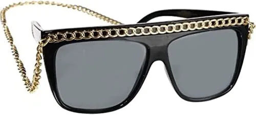 Vista 3 de Elegantes gafas negras con cadena dorada, (1 pieza), accesorio de fiesta de alta calidad, perfecto para uso diario y ocasiones especiales