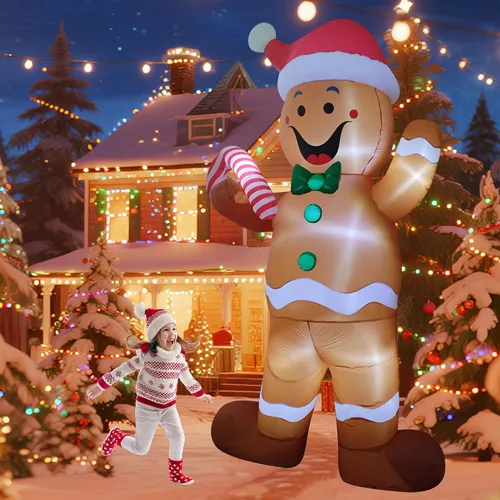 Vista 4 de Decoración inflable gigante de Navidad con luz LED de 12 pies para exteriores, decoración inflable para patio/fiesta/césped/jardín/entrada