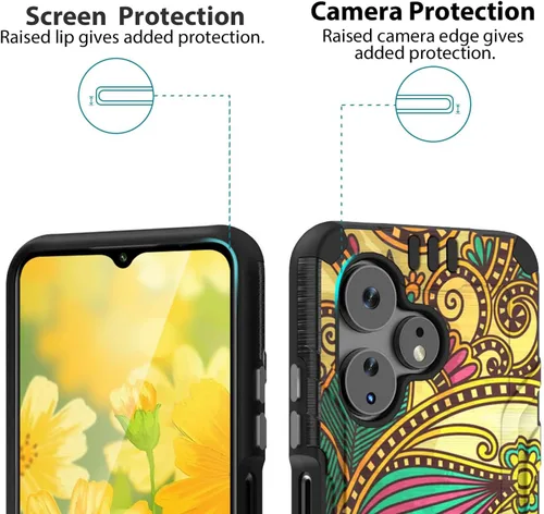 Vista 5 de TJS Funda compatible con Boost Mobile Celero 5G + Plus 2024 (3ª versión), protector de pantalla de vidrio templado, híbrido a prueba de golpes