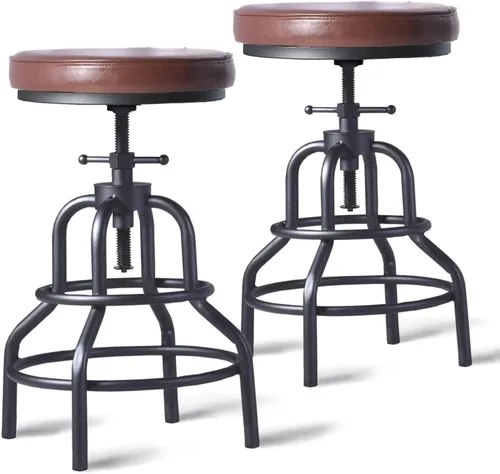 Vista 14 de LOKKHAN Taburetes de bar industriales - Taburete de bar giratorio de cuero y metal - De 20 a 27 pulgadas de alto, altura ajustable para encimera
