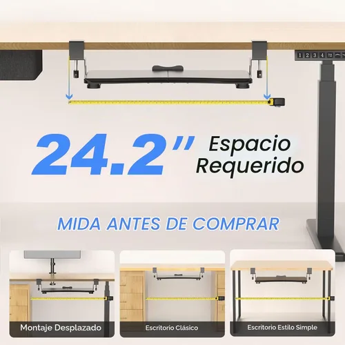 Vista 2 de suptek Bandeja pequeña para teclado debajo del escritorio con soporte de abrazadera C, teclado de computadora y bandeja para mouse, 20