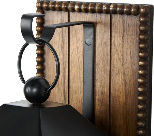 Vista 4 de Deco 79 Aplique de pared de metal suspendido en forma de arco con respaldo de madera marrón y borde de cuentas, 6 x 6 x 16 pulgadas, negro
