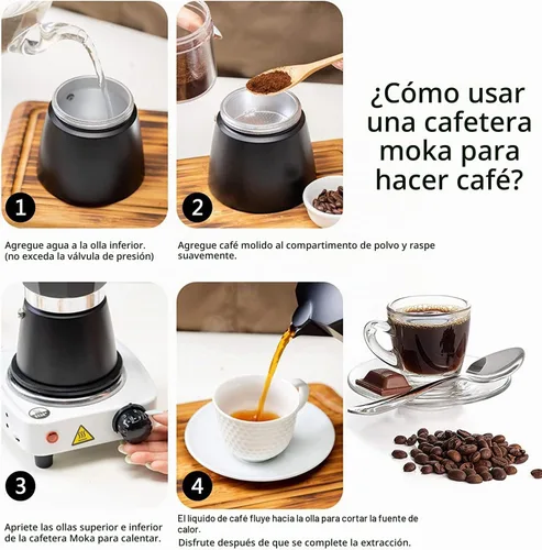Vista 6 de Moka - Cafetera de café italiano, cafetera italiana, cafetera de 6 tazas/10 onzas, estufa de aluminio, cafetera para camping, cafetera cubana manual