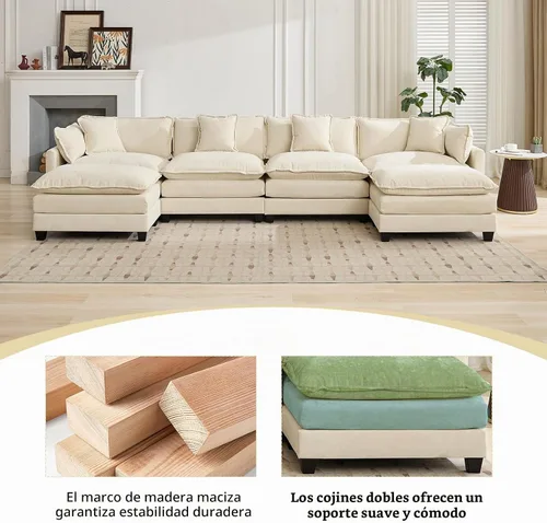 Vista 6 de Sofá de dos plazas de gran tamaño de 76.7 pulgadas, color marfil blanquecino, sofás seccionales grandes de 2 plazas para sala de estar, sofá modular