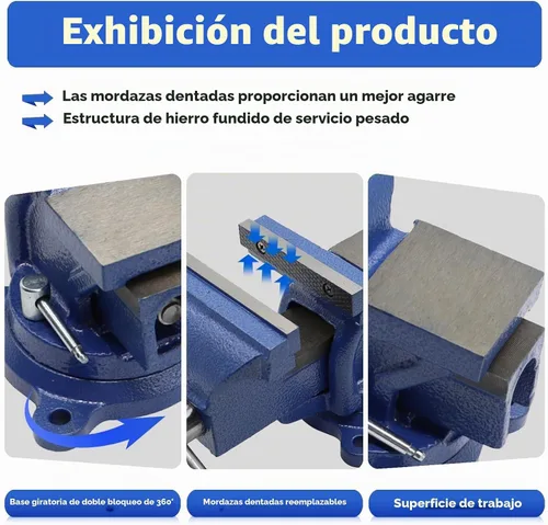 Vista 3 de Nakkaa - Tornillo de banco de 12.70 cm de hierro fundido dúctil con base de bloqueo giratorio flexible de 360° resistente para hogar y trabajo