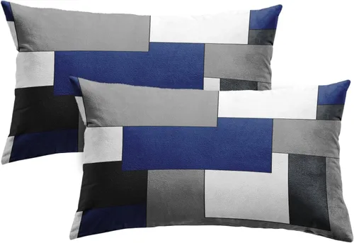 Vista 9 de Emvency Juego de 2 fundas de almohada geométricas marrones, color negro, gris, blanco, pintura abstracta a cuadros, funda de almohada decorativa