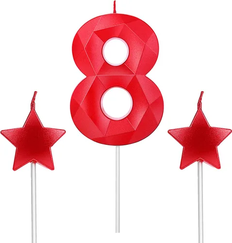 Vista 18 de Velas de primer cumpleaños y velas de corazón de estrella de 2.76 pulgadas para decoración de pasteles de cumpleaños, boda, aniversario, celebración